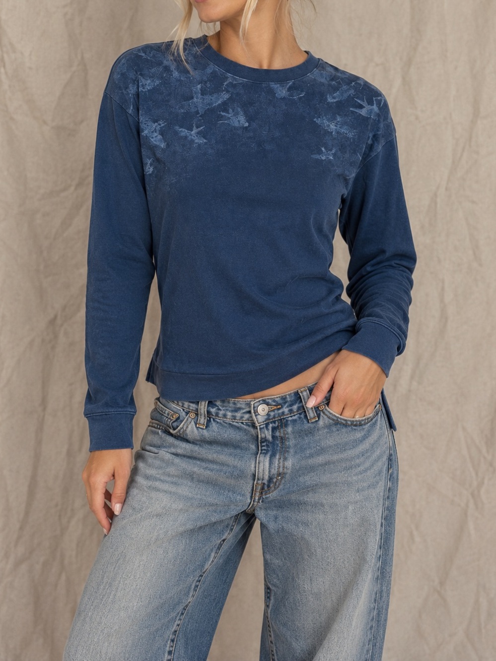 Vintage Ruff Hewn Blue Bird Print Long Sleeve Crewneck Pullover Women’s M